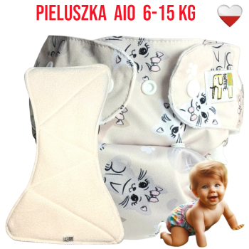 Pieluszka Wielorazowa z wkładem Kieszonka bambus KOTKI  NappiMe