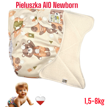 Pieluszka Wielorazowa z wkładem  NEWBORN Kieszonka Mikropolar Misie Zielone