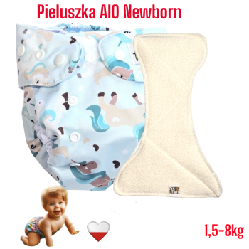 Pieluszka Wielorazowa z wkładem, Newborn Kieszonka Bambus JEDNOROŻCE MIĘTOWE NappiMe