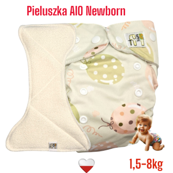 Pieluszka Wielorazowa z wkładem, Newborn Kieszonka Bambus BALONY ZIELONE NappiMe
