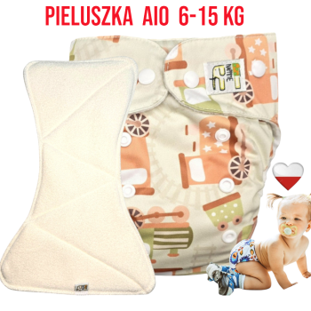Pieluszka Wielorazowa z wkładem Kieszonka Mikropolar POCIĄGI ZIELONE   NappiMe