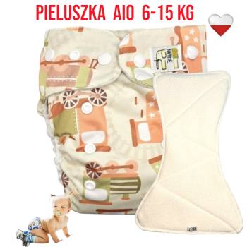 Pieluszka Wielorazowa z wkładem Kieszonka bambus POCIĄGI ZIELONE  NappiMe