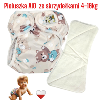 Pieluszka Wielorazowa z wkładem Kieszonka Coolmax ze Skrzydełkami  MISIE MIĘTOWE  NappiMe