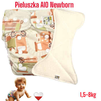 Pieluszka Wielorazowa z wkładem Newborn Kieszonka Coolmax POCIAGI ZIELONE