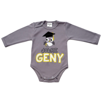 Body niemowlęce dł. rękaw napis DOBRE GENY  ( SZARY ) r.62