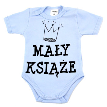 Body niemowlęce kr. rękaw napis MAŁY KSIĄŻE ( BŁĘKIT ) r.56